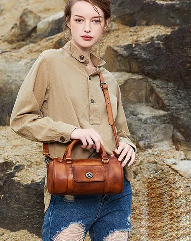 Green Leather Womens Barrel Handbag Handmade Barrel Handbag Crossbody Purse for Ladies