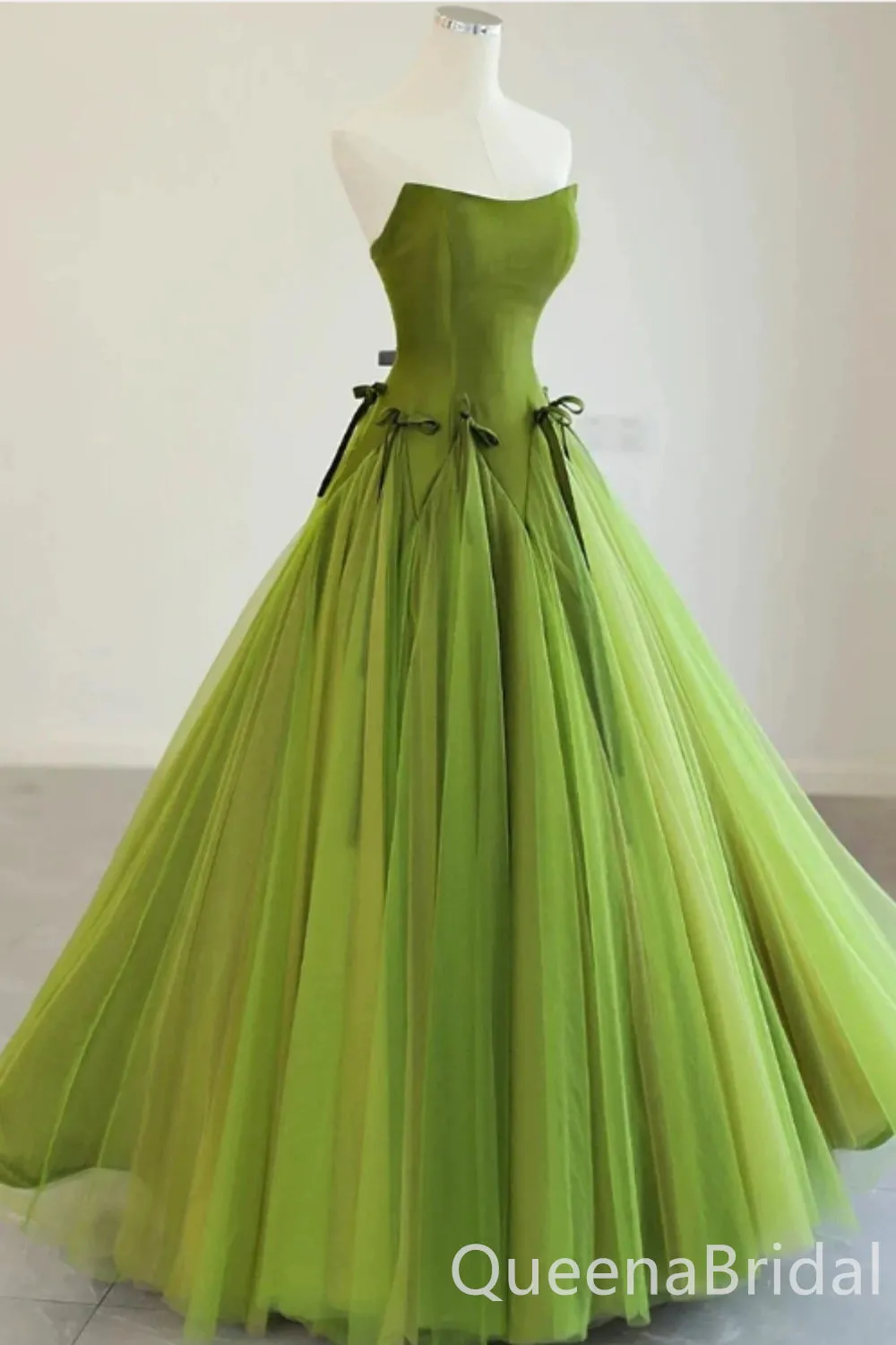 Green Strapless A-line Lace up Back Party Dress Long Prom Dresses to Impress ,WGP1493