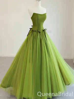 Green Strapless A-line Lace up Back Party Dress Long Prom Dresses to Impress ,WGP1493