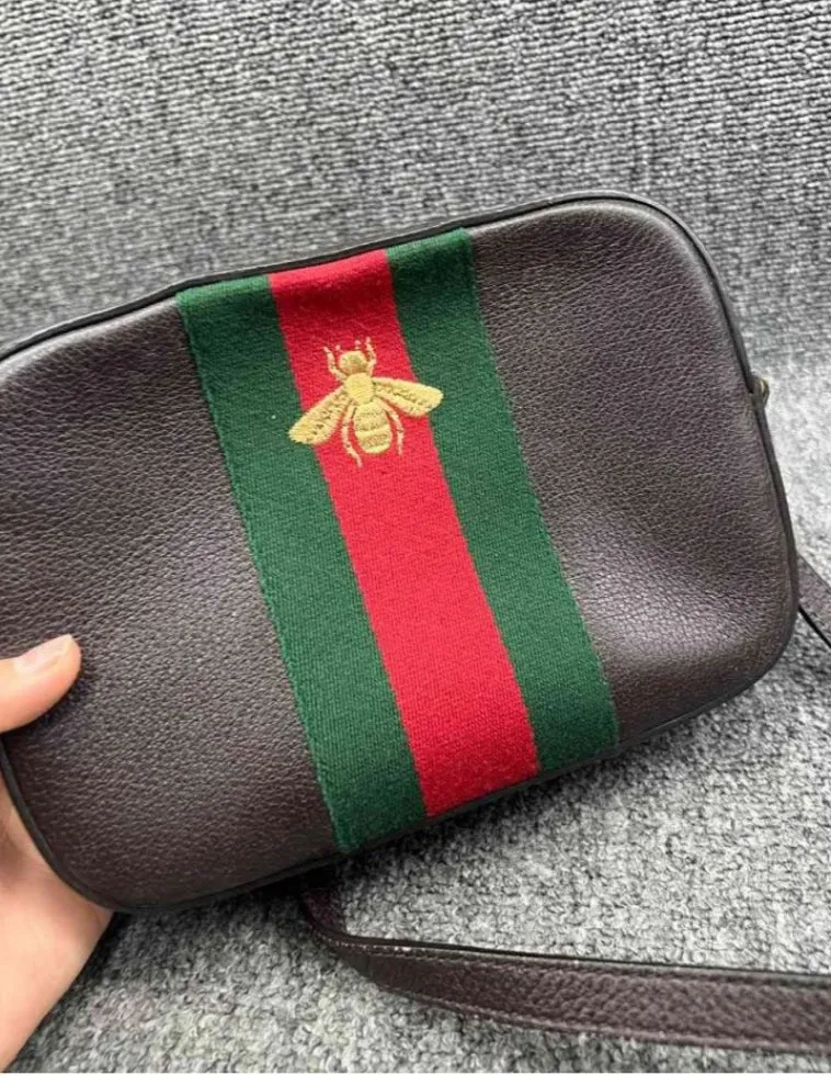 Gucci Bee Supreme Brown Calfskin Satchel Bag