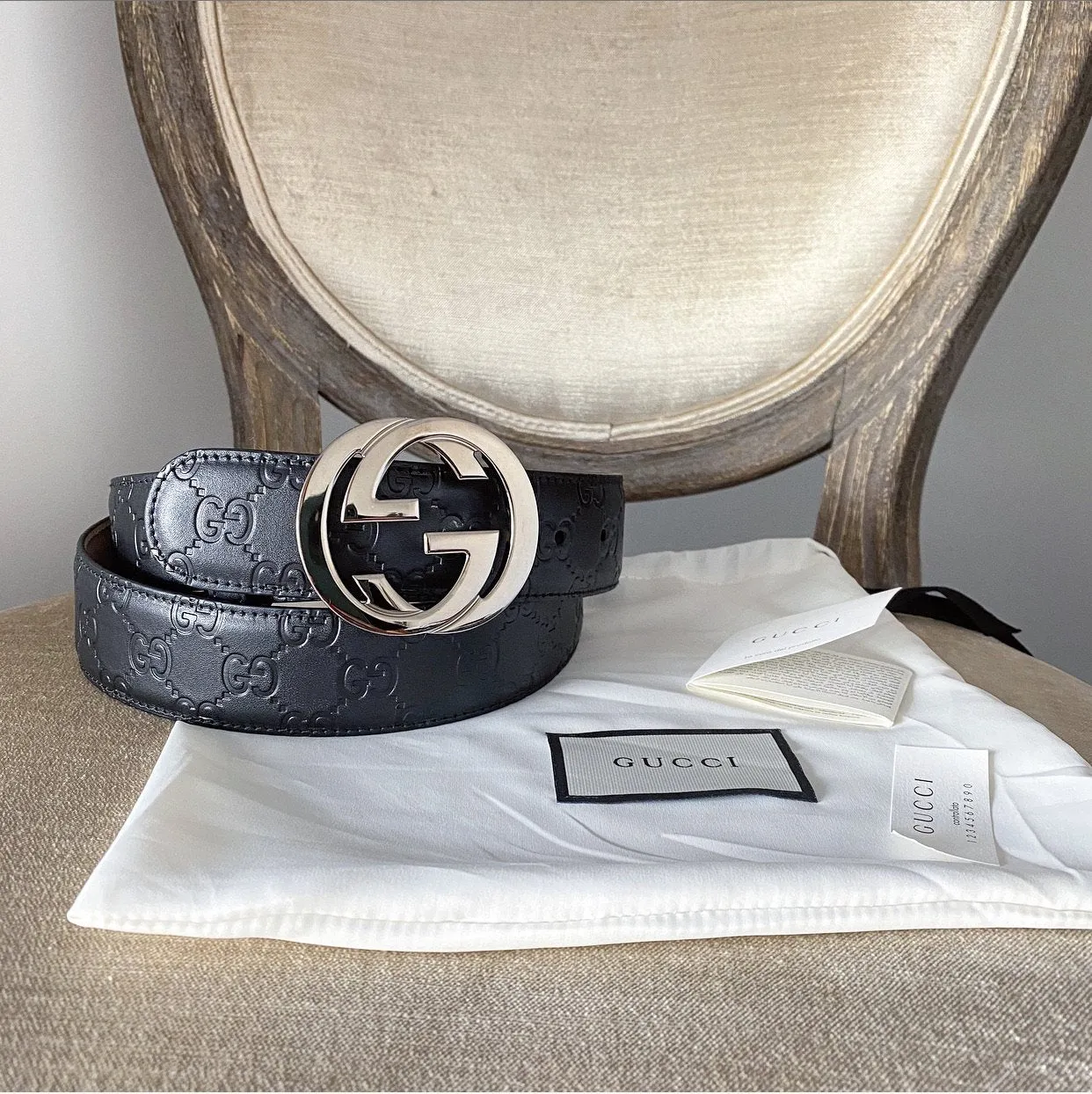 Gucci Black Signature Monogram GG Buckle Guccissima Leather Belt - 100 , 105, 115