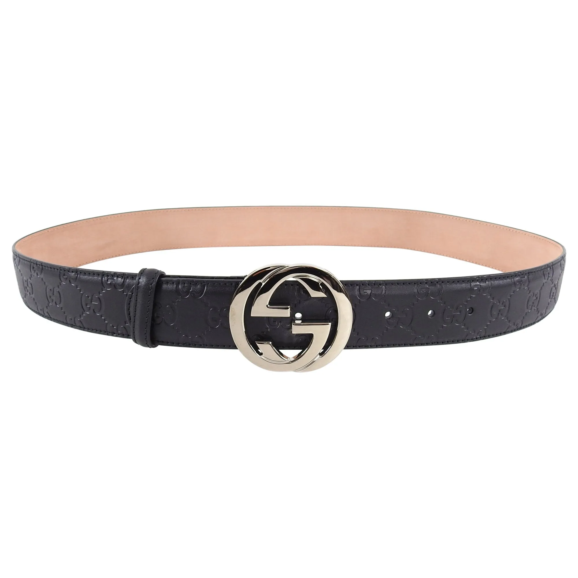 Gucci Black Signature Monogram GG Buckle Guccissima Leather Belt - 100 , 105, 115