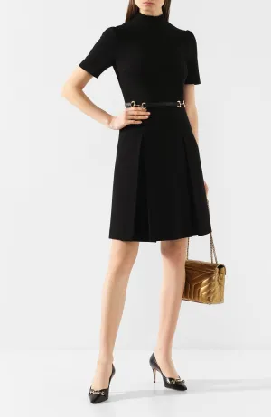 Gucci Black Viscose Dress with Horsebit Belt