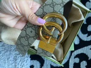 Gucci Brown GG Fabric and Black Leather 3.5 cm Belt size 95