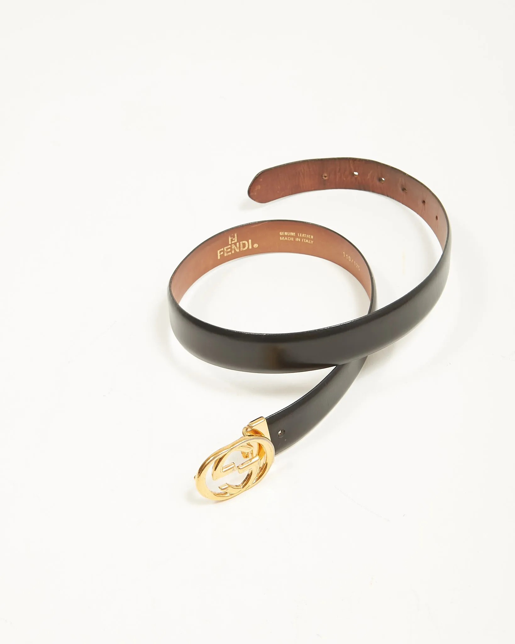 Gucci GG Gold Buckle on Fendi Black Leather Belt  - 110