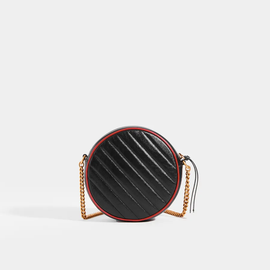 Gucci GG Mini Marmont Round Shoulder Bag in Black with Red Trim