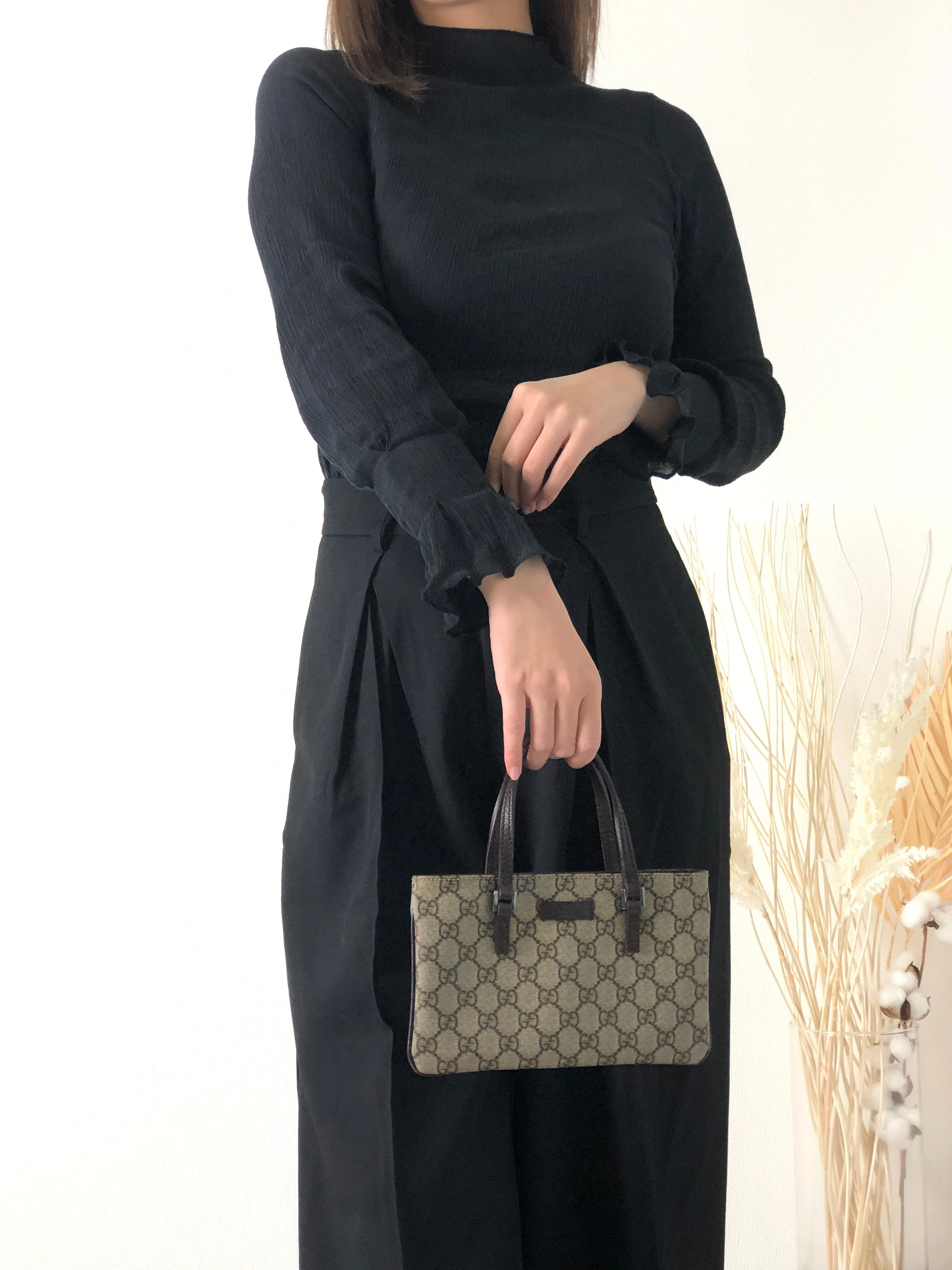 GUCCI GG Pattern Logo PVC Leather Handbag Totebag Brown Vintage u8yn52
