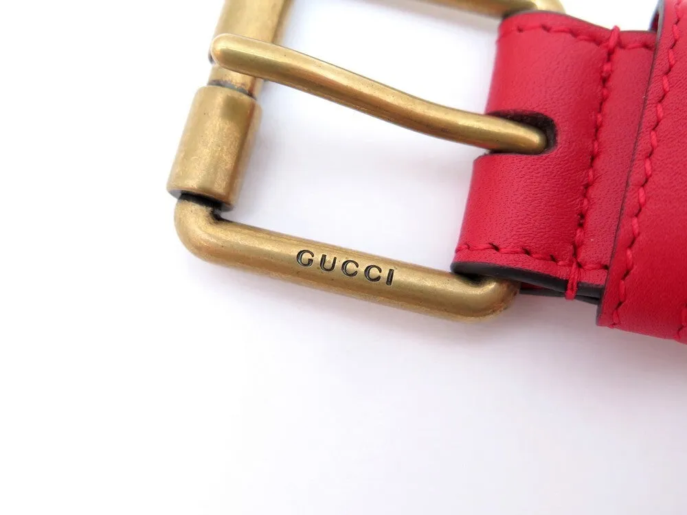 Gucci Leather Belt with Horse-bit Detail in Bright Red