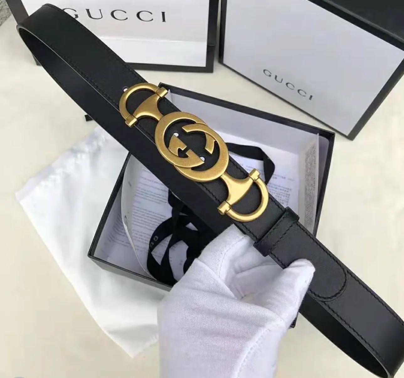 Gucci Leather Belt with Interlocking G Horse-bit Buckle in Black