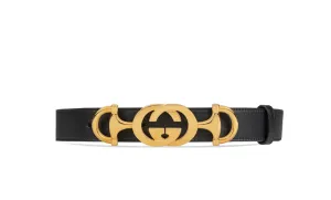 Gucci Leather Belt with Interlocking G Horse-bit Buckle in Black
