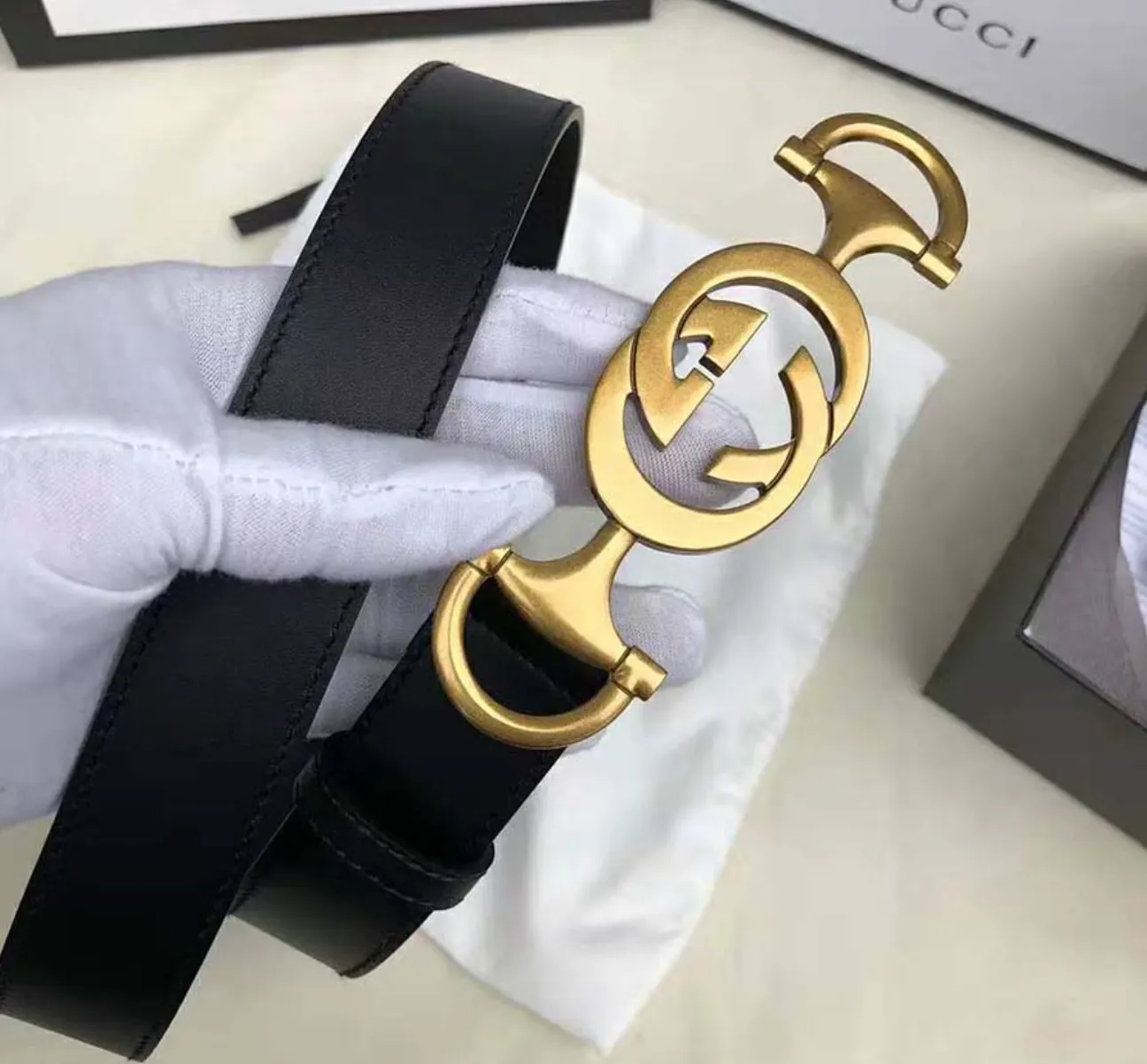 Gucci Leather Belt with Interlocking G Horse-bit Buckle in Black