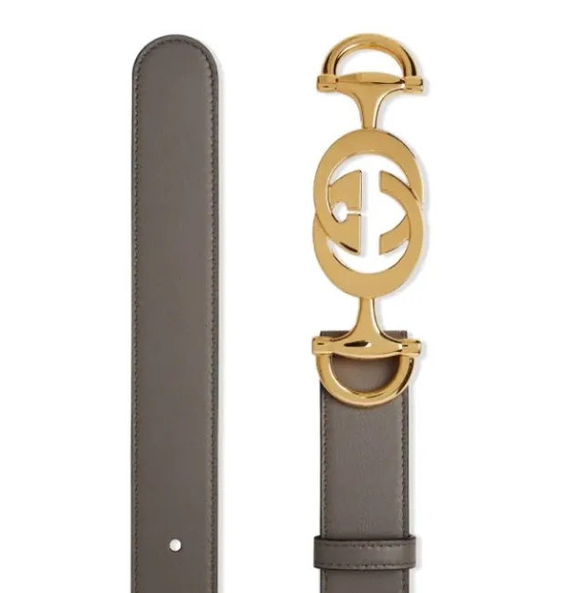 Gucci Leather Belt with Interlocking G Horse-bit Buckle in Gray