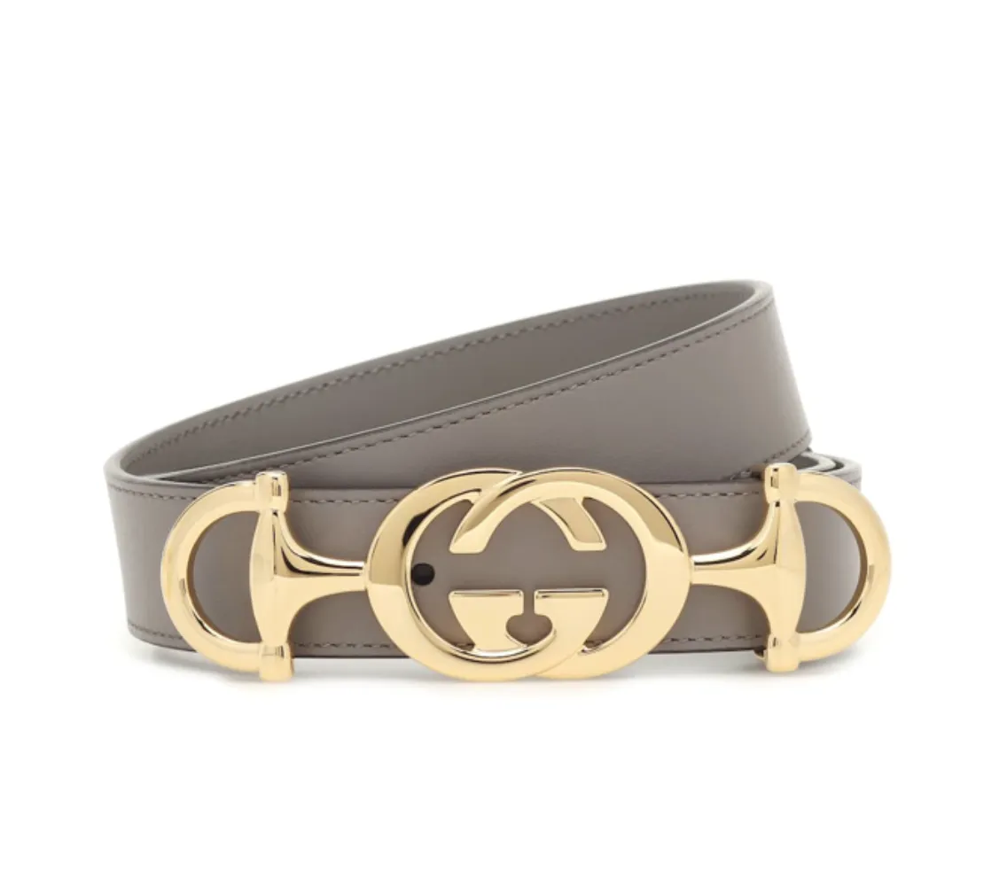 Gucci Leather Belt with Interlocking G Horse-bit Buckle in Gray