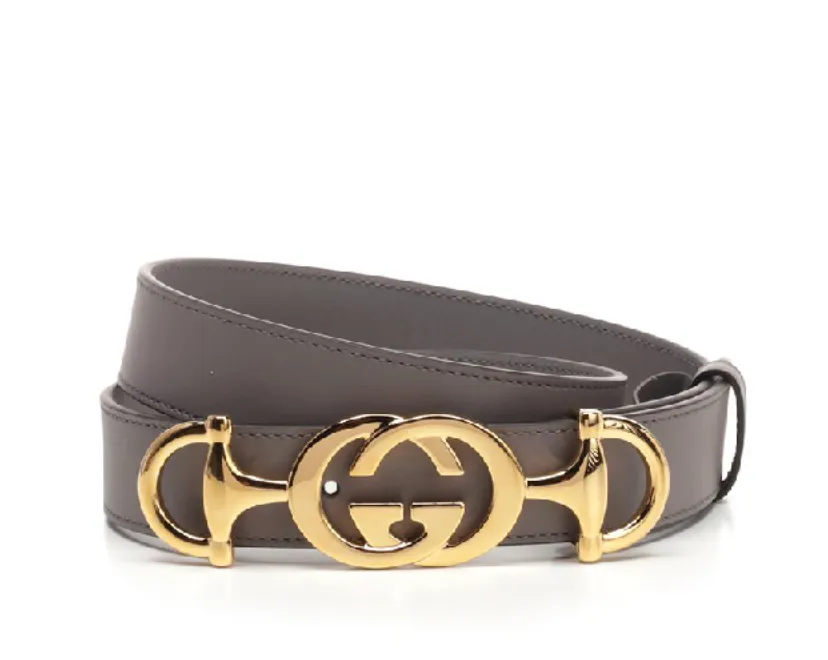 Gucci Leather Belt with Interlocking G Horse-bit Buckle in Gray