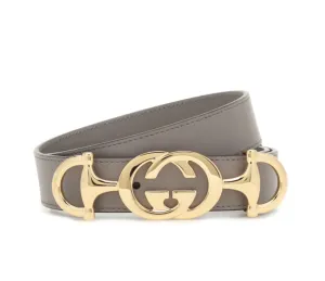 Gucci Leather Belt with Interlocking G Horse-bit Buckle in Gray