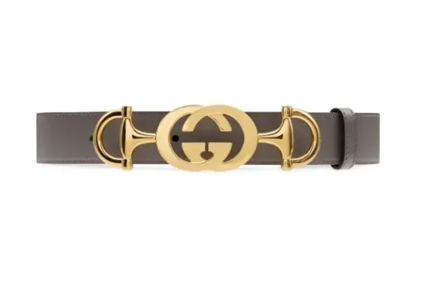 Gucci Leather Belt with Interlocking G Horse-bit Buckle in Gray