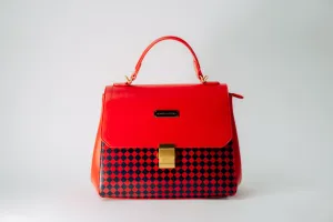 HANDBAG - Ruby Red with Navy Diamonds