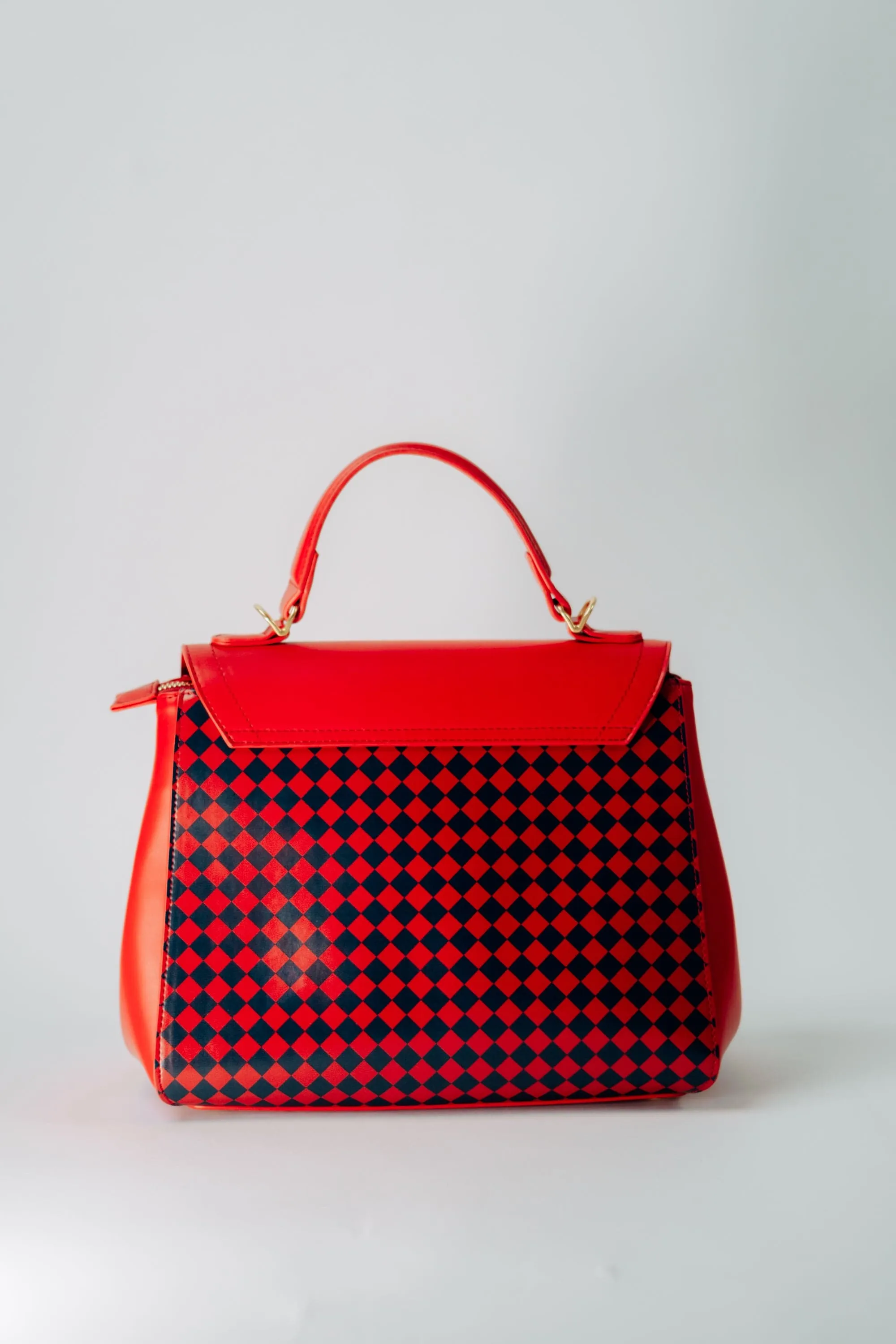 HANDBAG - Ruby Red with Navy Diamonds