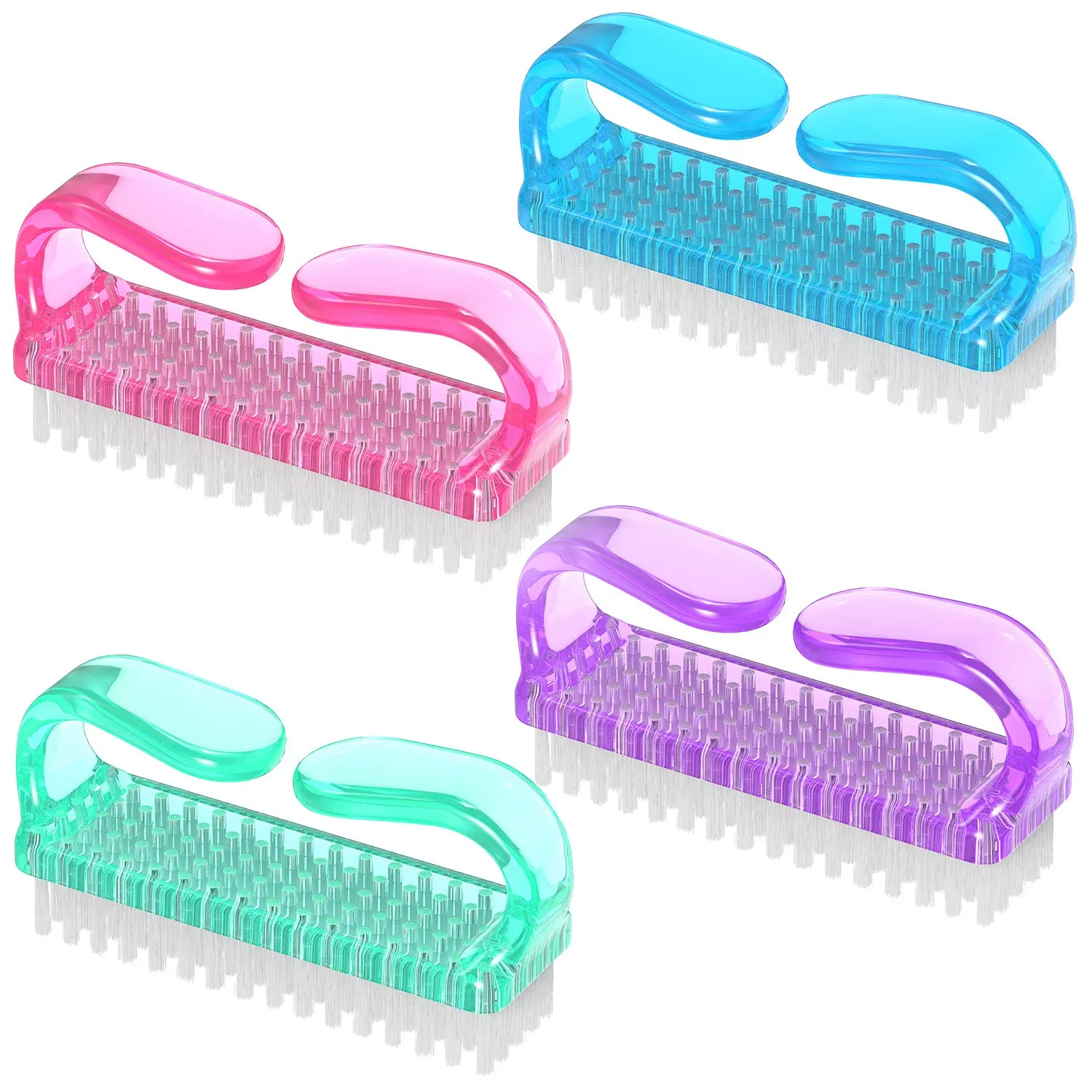 Handle Grip Nail Brush, Larbois Nail Brushes Hand Fingernail Brush Cleaner Scrubbing Kit Pedicure for Toes and Nails Men Women (4 Pack) (Multi Color)