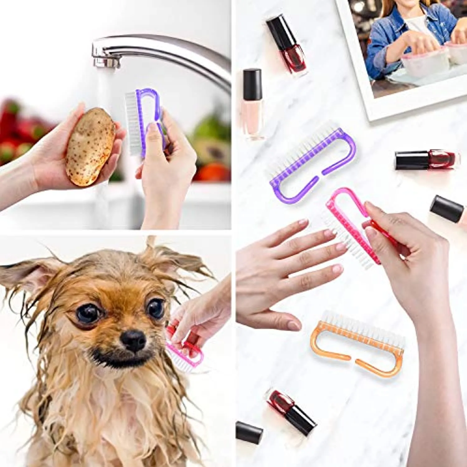 Handle Grip Nail Brush, Larbois Nail Brushes Hand Fingernail Brush Cleaner Scrubbing Kit Pedicure for Toes and Nails Men Women (4 Pack) (Multi Color)