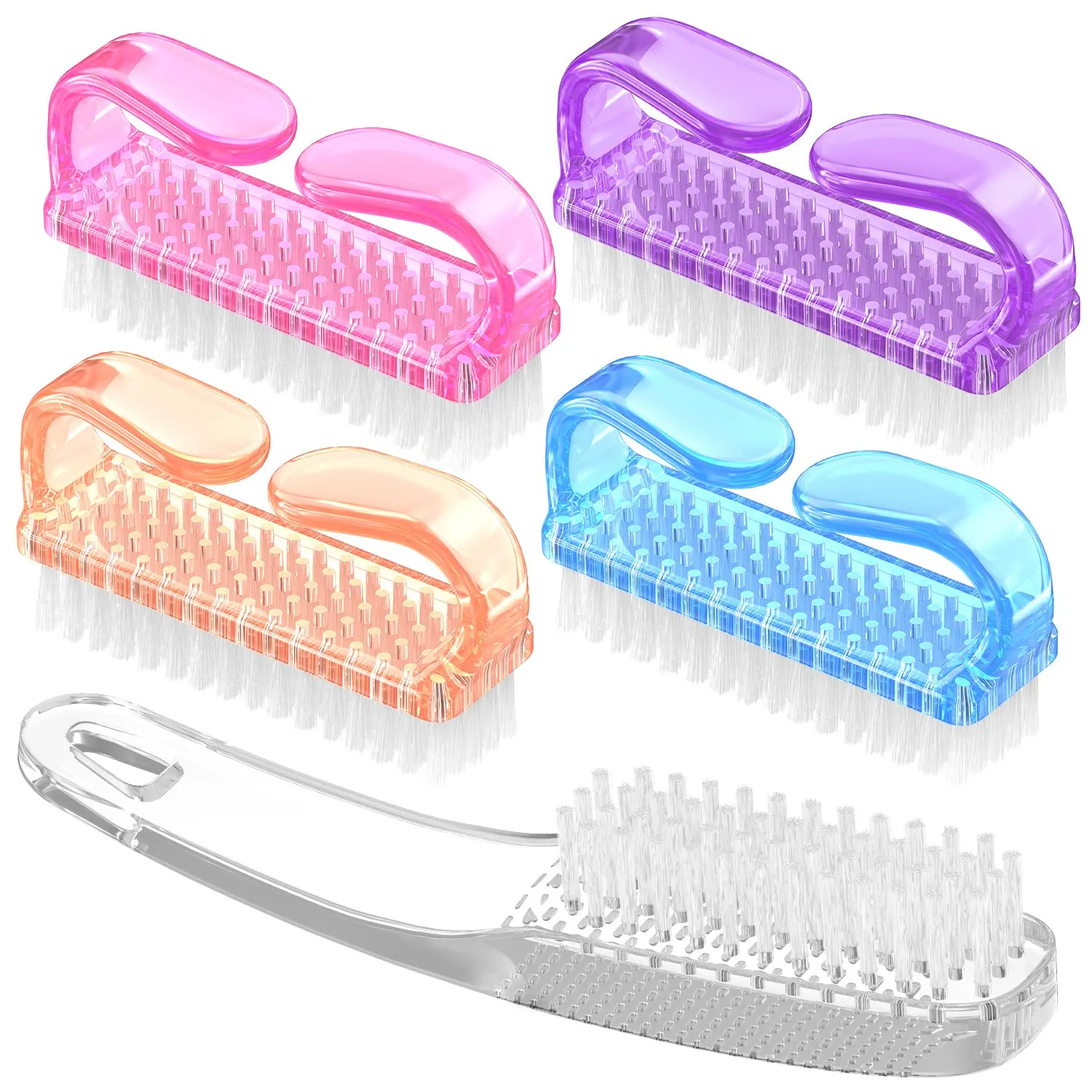 Handle Grip Nail Brush, Larbois Nail Brushes Hand Fingernail Brush Cleaner Scrubbing Kit Pedicure for Toes and Nails Men Women (4 Pack) (Multi Color)