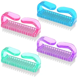 Handle Grip Nail Brush, Larbois Nail Brushes Hand Fingernail Brush Cleaner Scrubbing Kit Pedicure for Toes and Nails Men Women (4 Pack) (Multi Color)