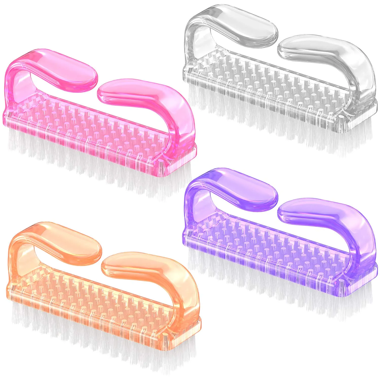 Handle Grip Nail Brush, Larbois Nail Brushes Hand Fingernail Brush Cleaner Scrubbing Kit Pedicure for Toes and Nails Men Women (4 Pack) (Multi Color)