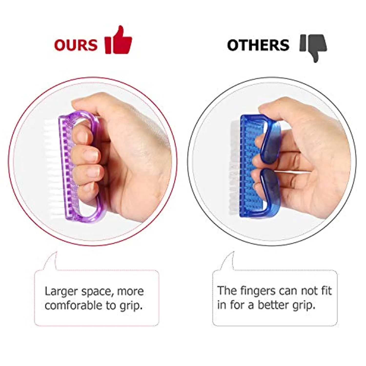 Handle Grip Nail Brush, Larbois Nail Brushes Hand Fingernail Brush Cleaner Scrubbing Kit Pedicure for Toes and Nails Men Women (4 Pack) (Multi Color)
