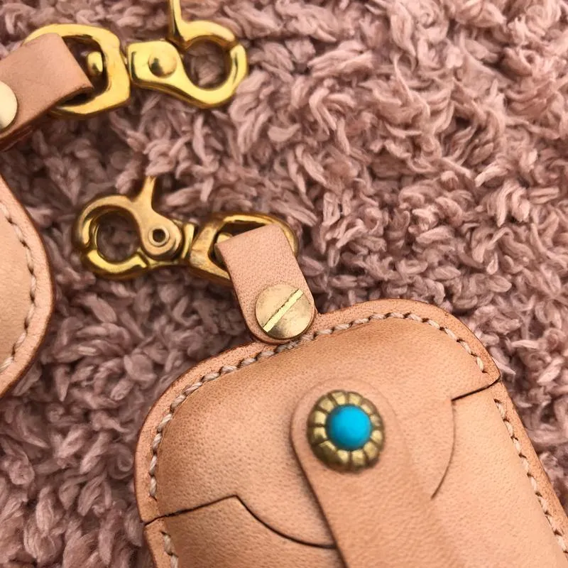 Handmade Beige Leather AirPods Case with Belt Clip Leather AirPods Case Airpod Case Cover