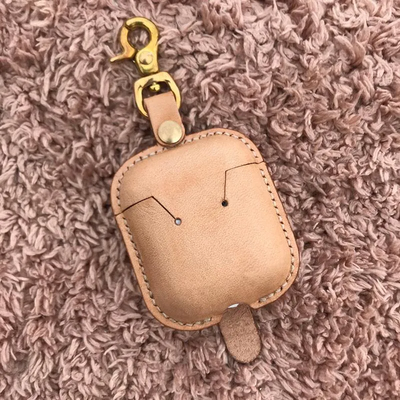 Handmade Beige Leather AirPods Case with Belt Clip Leather AirPods Case Airpod Case Cover