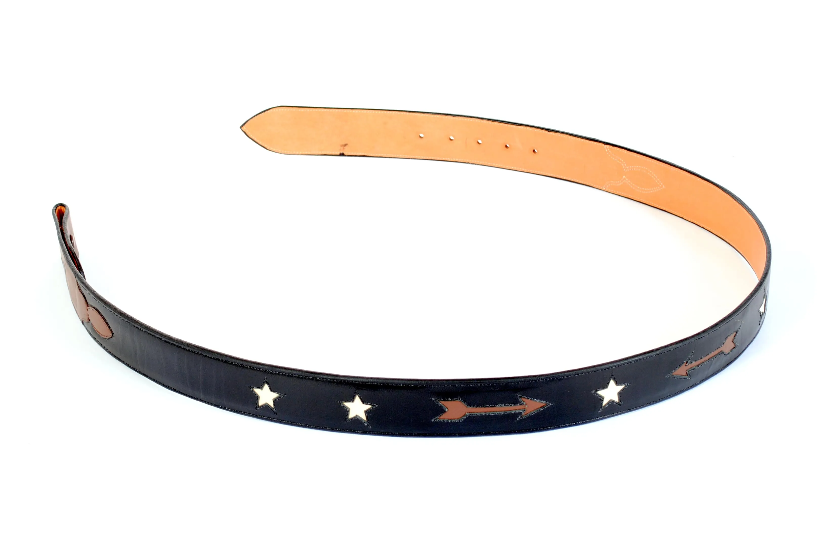 Handmade Inlaid Black Leather Belt with Arrows & Stars sz 40"