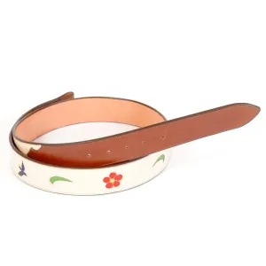Handmade Leather Belt Cream with Inlaid Bluebird & Floral Designs sz 38"