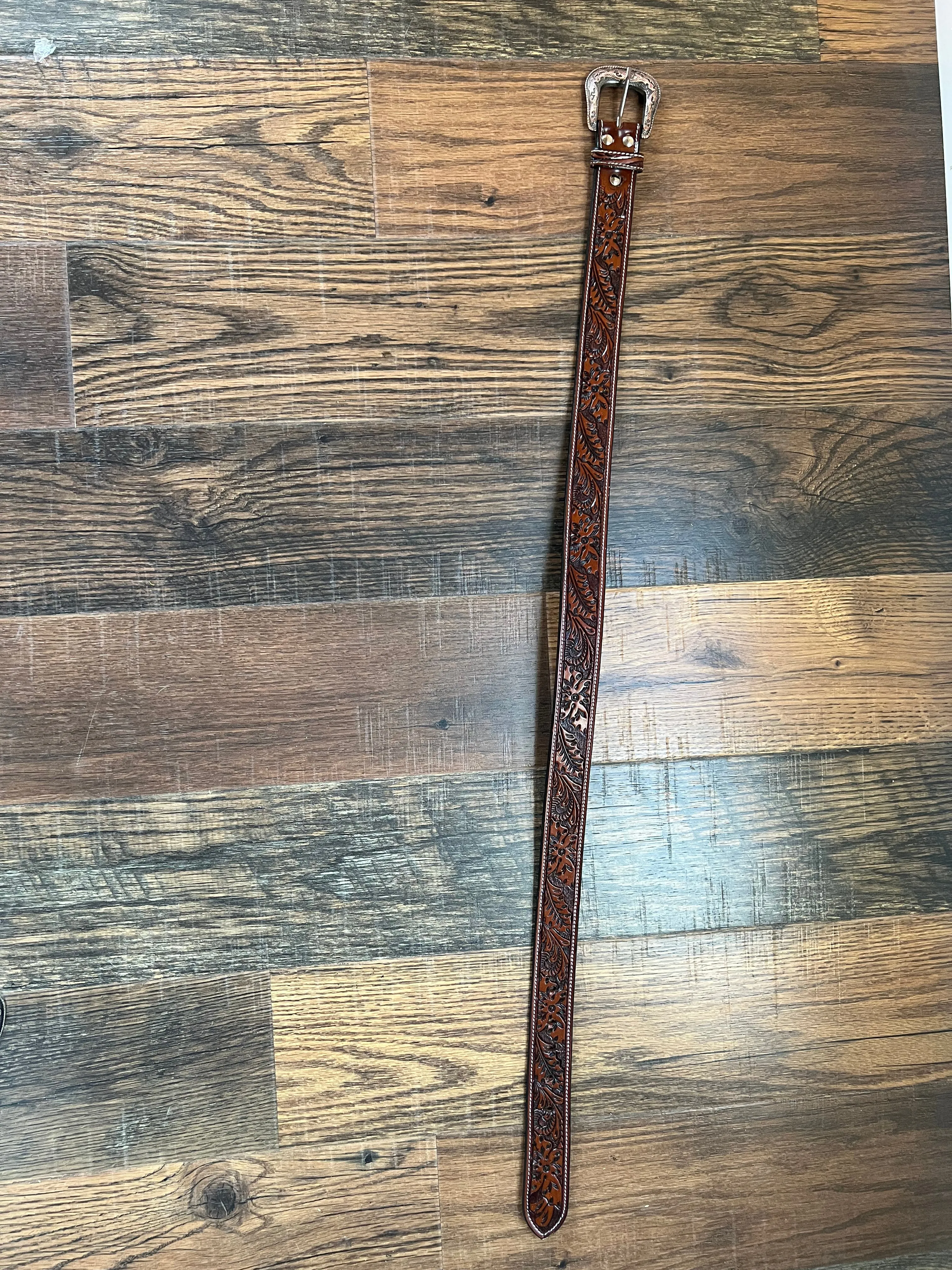 Handmade Leather Leaf Tooled Belt