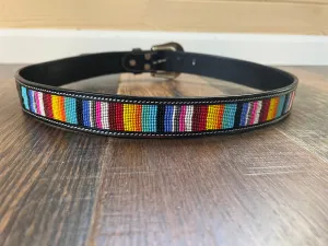 Handmade Leather Rainbow Beaded Tooled Belt