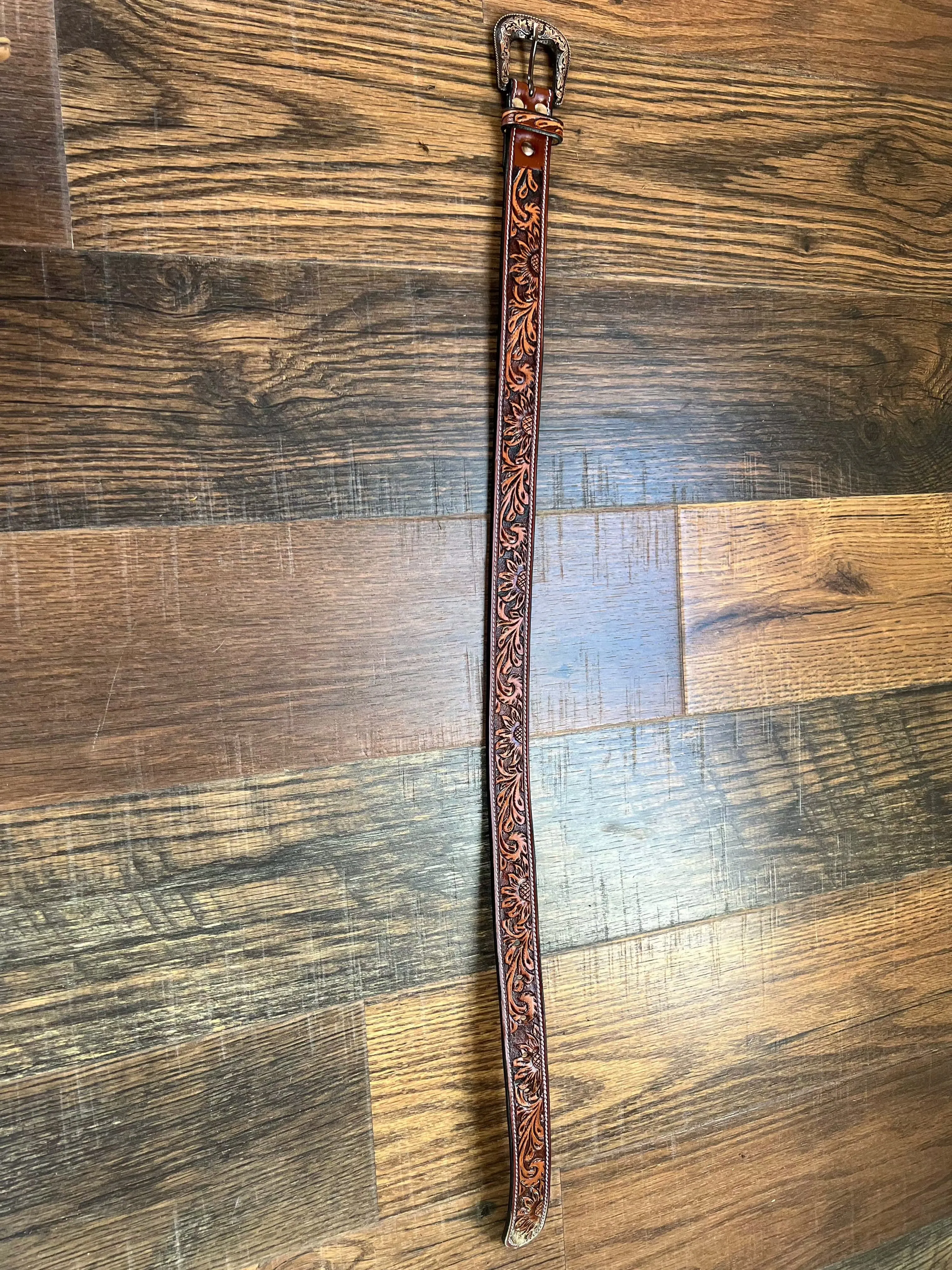 Handmade Leather Tooled Sunflower Belt
