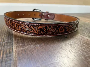 Handmade Leather Tooled Sunflower Belt