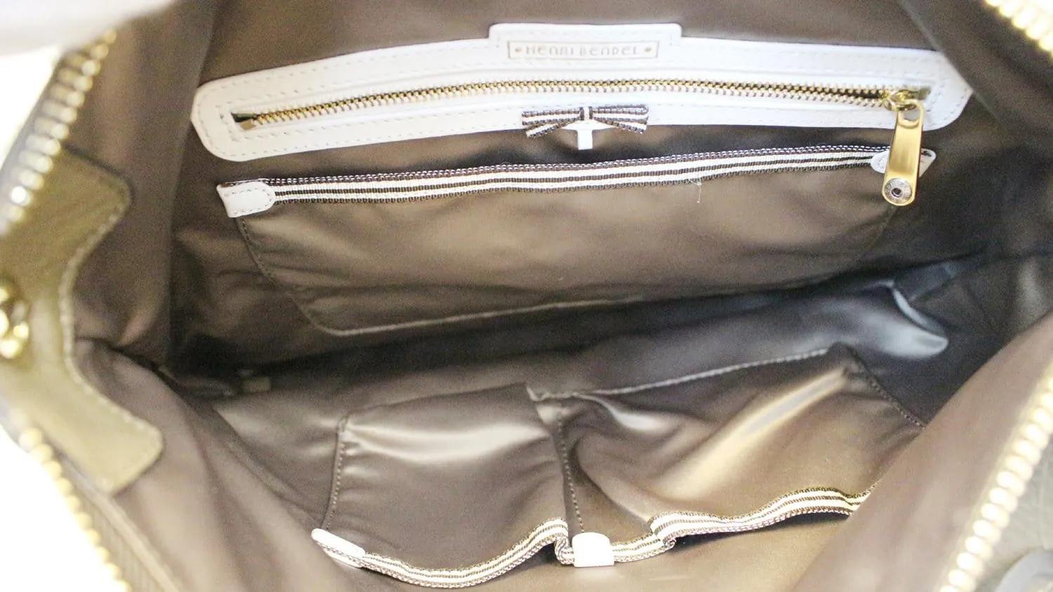 Henri Bendel Khaki 2 way Khaki Leather Shoulder Handbag