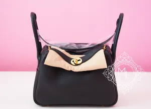 Hermes Black Clemence Lindy 26 Gold Hardware Handbag
