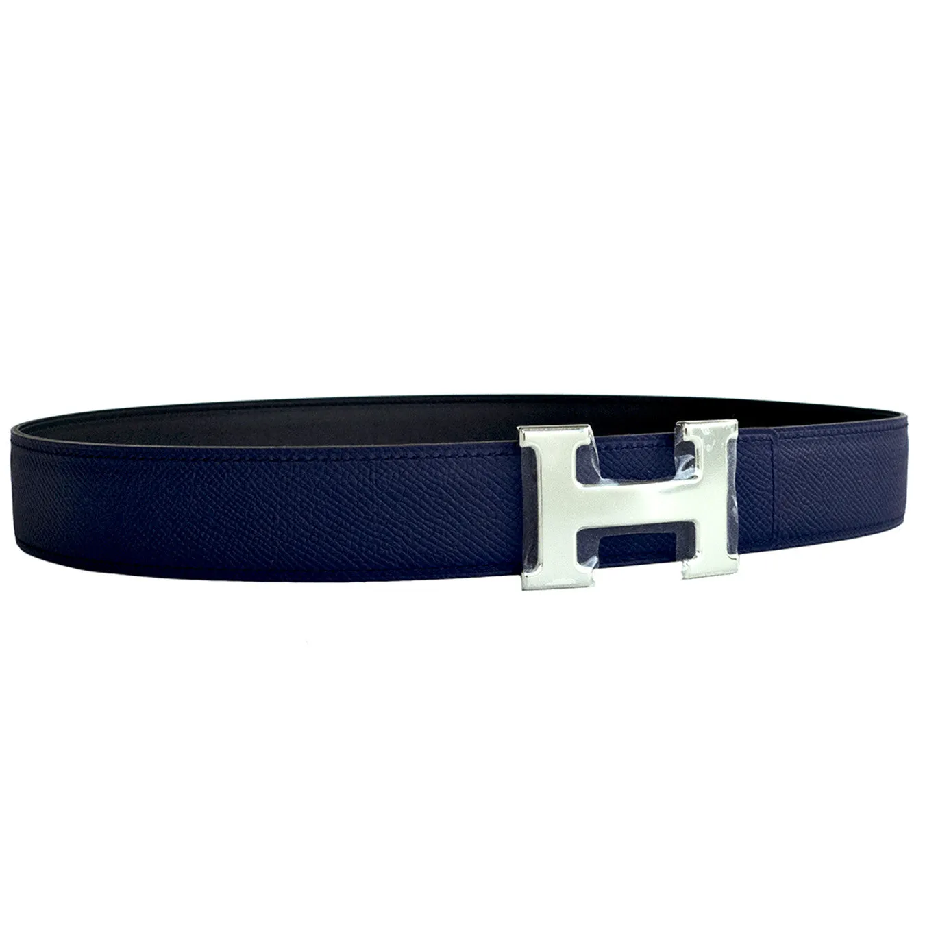 Hermes Blue Sapphire Black Reversible Unisex Constance Belt Kit Silver 32mm 85cm