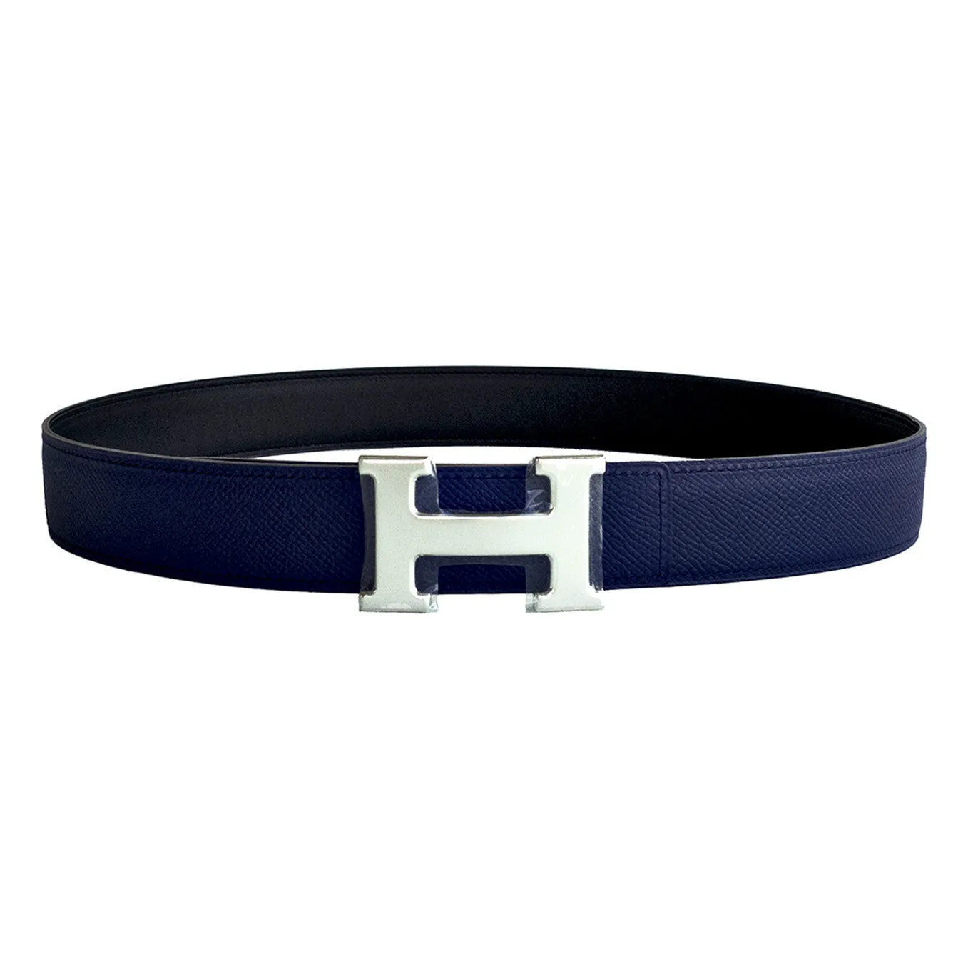 Hermes Blue Sapphire Black Reversible Unisex Constance Belt Kit Silver 32mm 85cm