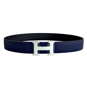 Hermes Blue Sapphire Black Reversible Unisex Constance Belt Kit Silver 32mm 85cm