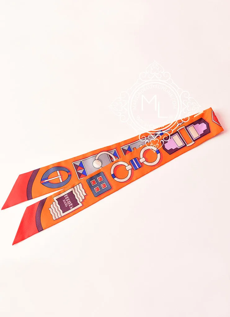 Hermes Carré en Boucles Orange / Vermillon / Gris Twilly