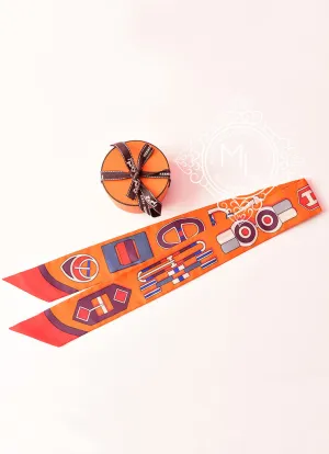 Hermes Carré en Boucles Orange / Vermillon / Gris Twilly