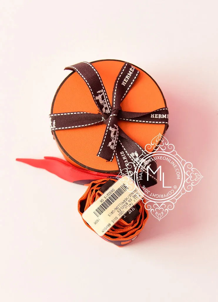 Hermes Carré en Boucles Orange / Vermillon / Gris Twilly