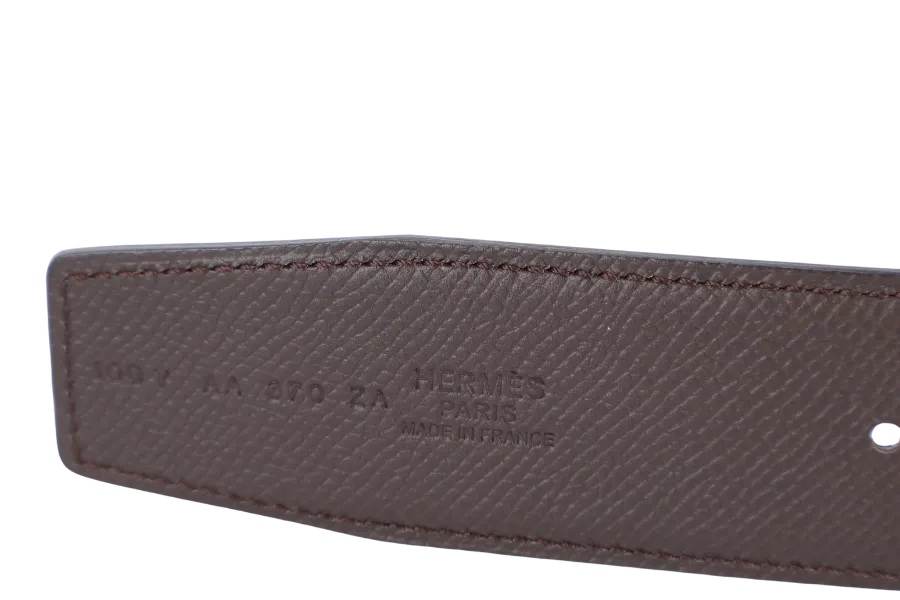 HERMES D'ANCRE GOLD BELT BUCKLE & BROWN BLUE REVERSIBLE LEATHER STRAP STAMP Y (YEAR 2020) WITH DUST COVER AND BOX