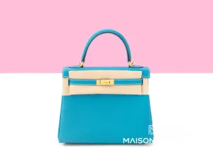 Hermes Kelly Retourne 25 Blue Jean Gold Hardware