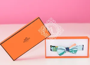 Hermes Light Blue Green Bow Tie Twilly