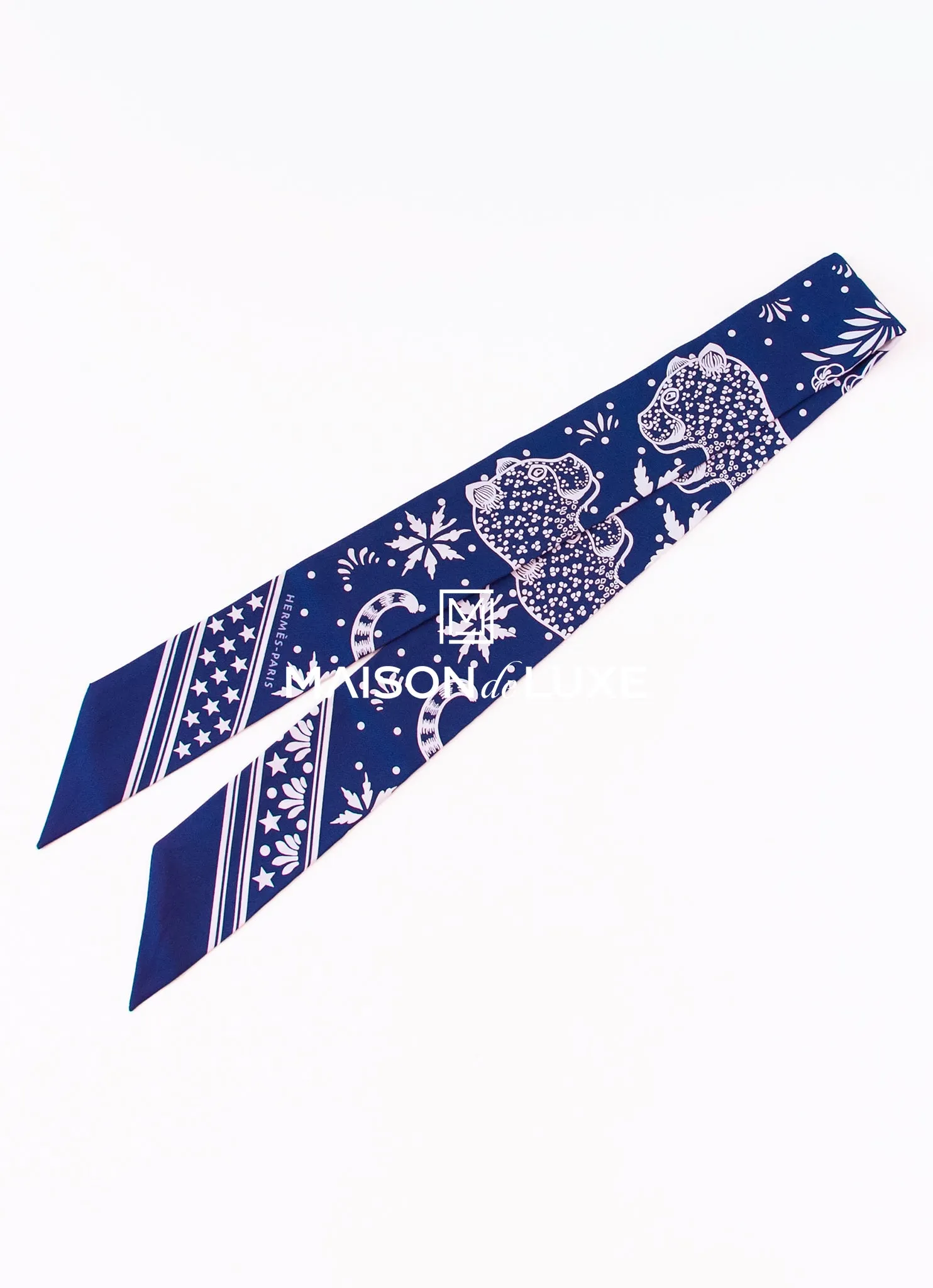 Hermes Navy Les Leopards Bandana Twilly