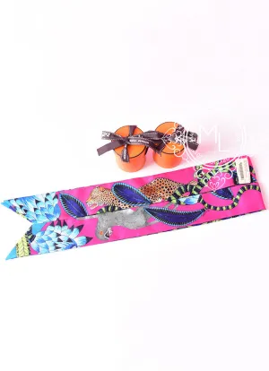 Hermes The Savana Dance Pink Bue Twilly 1 Pair