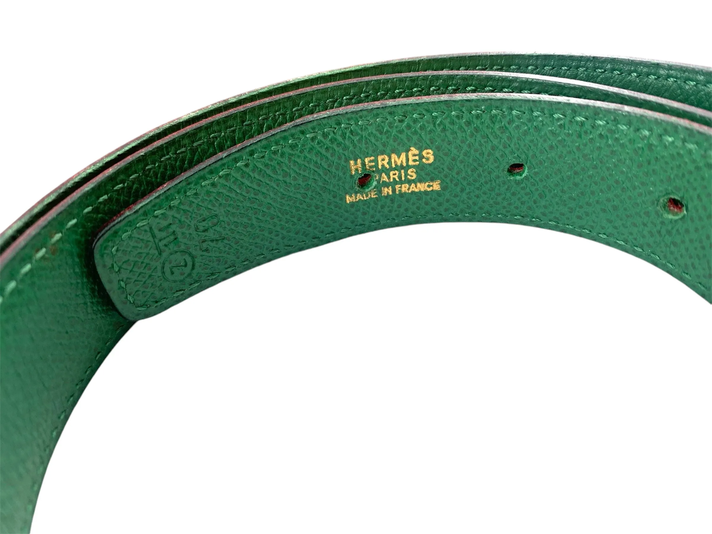 Hermès Constance 24 mm Reversible Red & Green Leather Gold Tone Mini H Belt